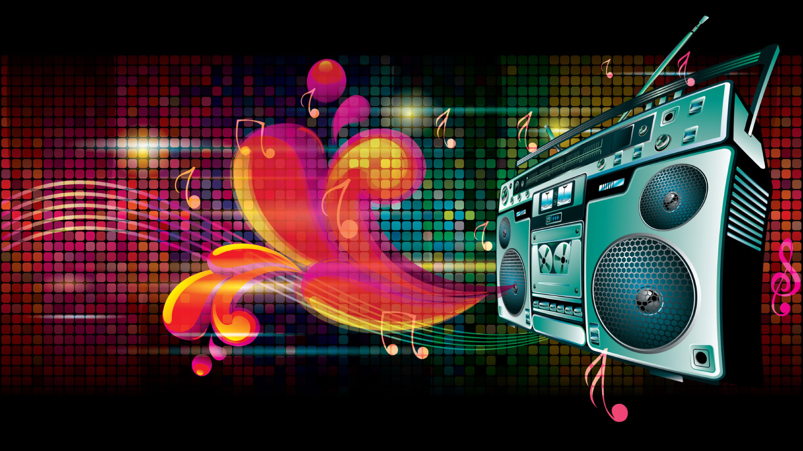 1980s - 1990s cassette recorder playing the music.